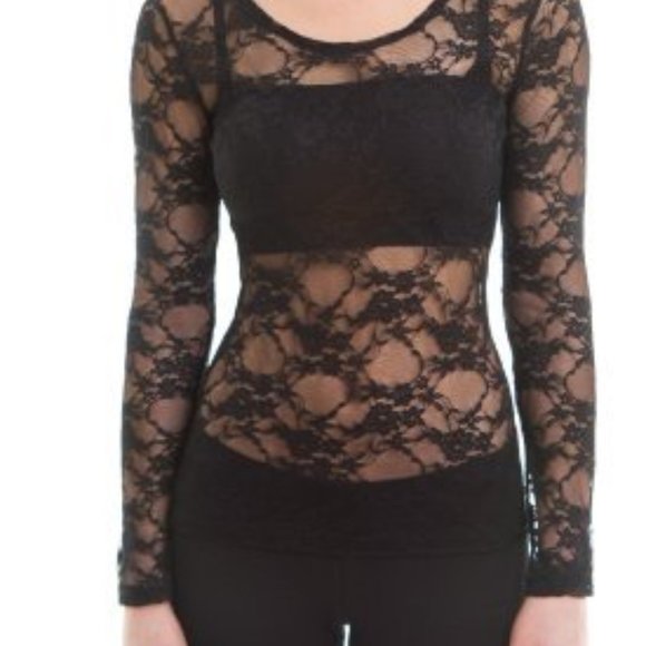 Zenana Outfitters Black Shear Lace Long Sleeve Top